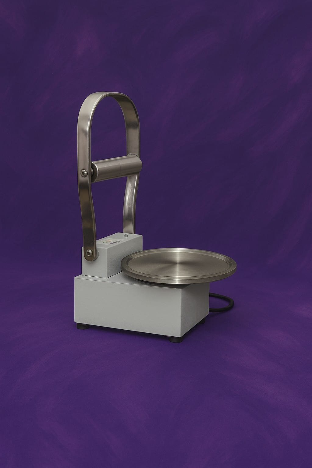 RotiMitra Purple Studio View RotiMitra assisted dough-pressing appliance displayed against a purple studio background.