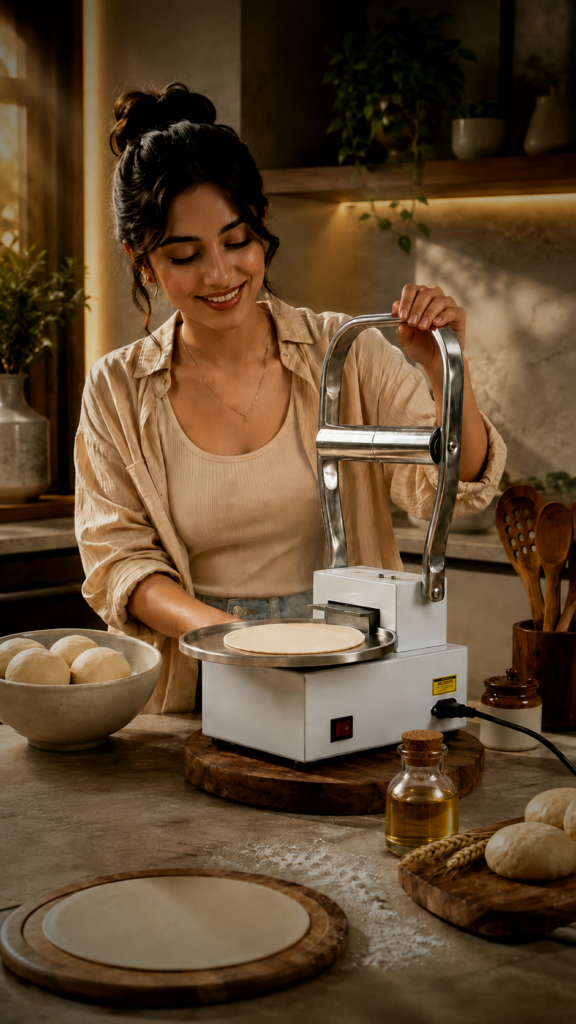 RotiMitra electric roti rolling machine in a home kitchen