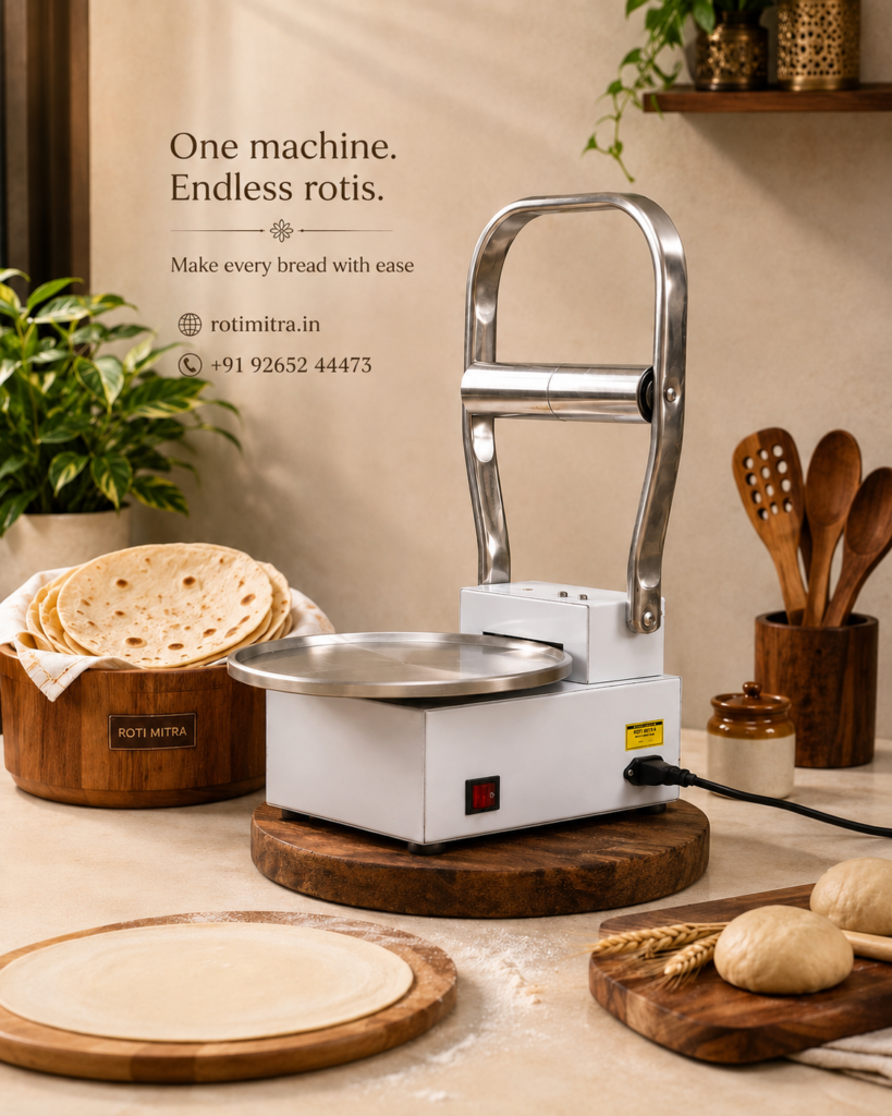 RotiMitra electric roti rolling machine with roti and kitchen tools
